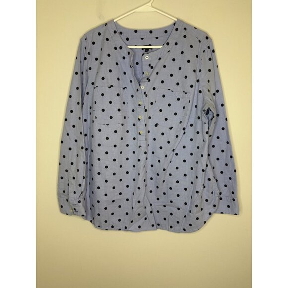 TALBOTS Woman Polka Dot Chambray Top Womens 1X Blue Black Long Sleeve Pullover - Picture 4 of 5